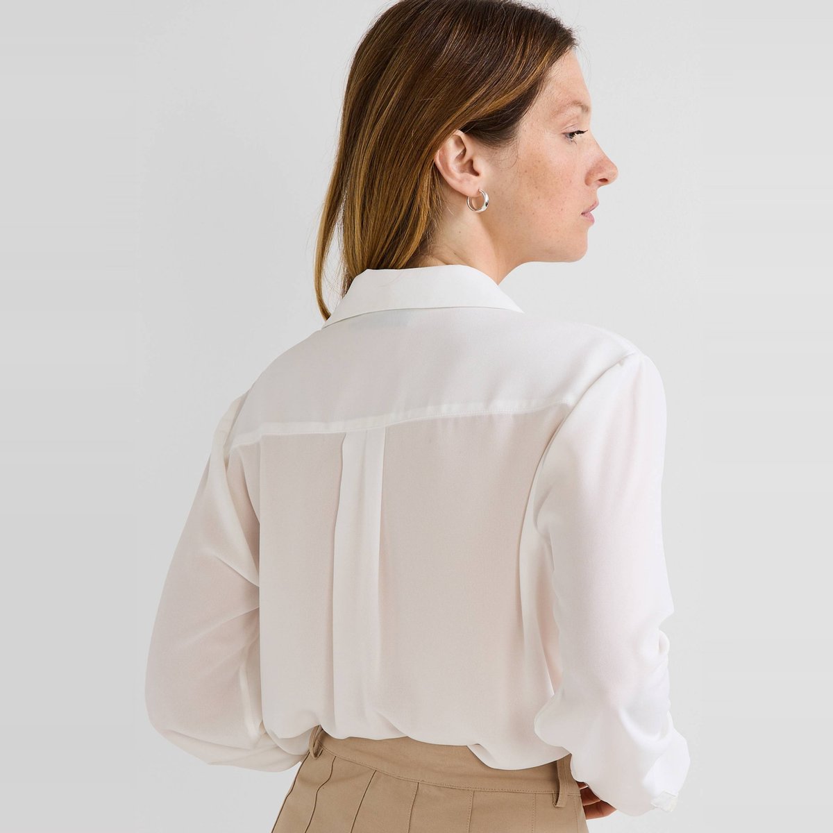 Chemise manches longues unie ecru, MONOPRIX