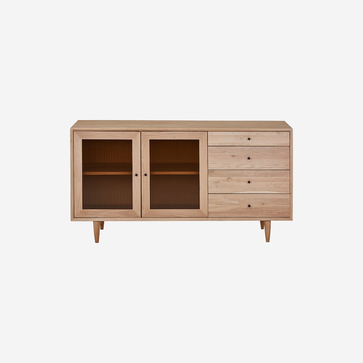Buffet bas 2 portes en verre et 4 tiroirs en chêne EUGENIE naturel clair, HABITAT