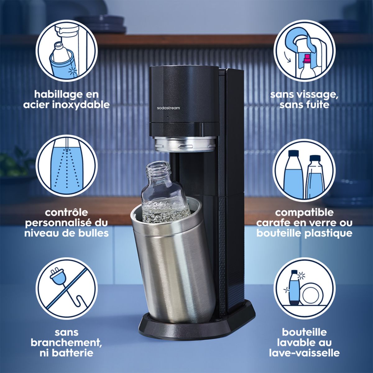 Machine à Soda Duo avec bouteilles et carafes DUON noir, SODASTREAM