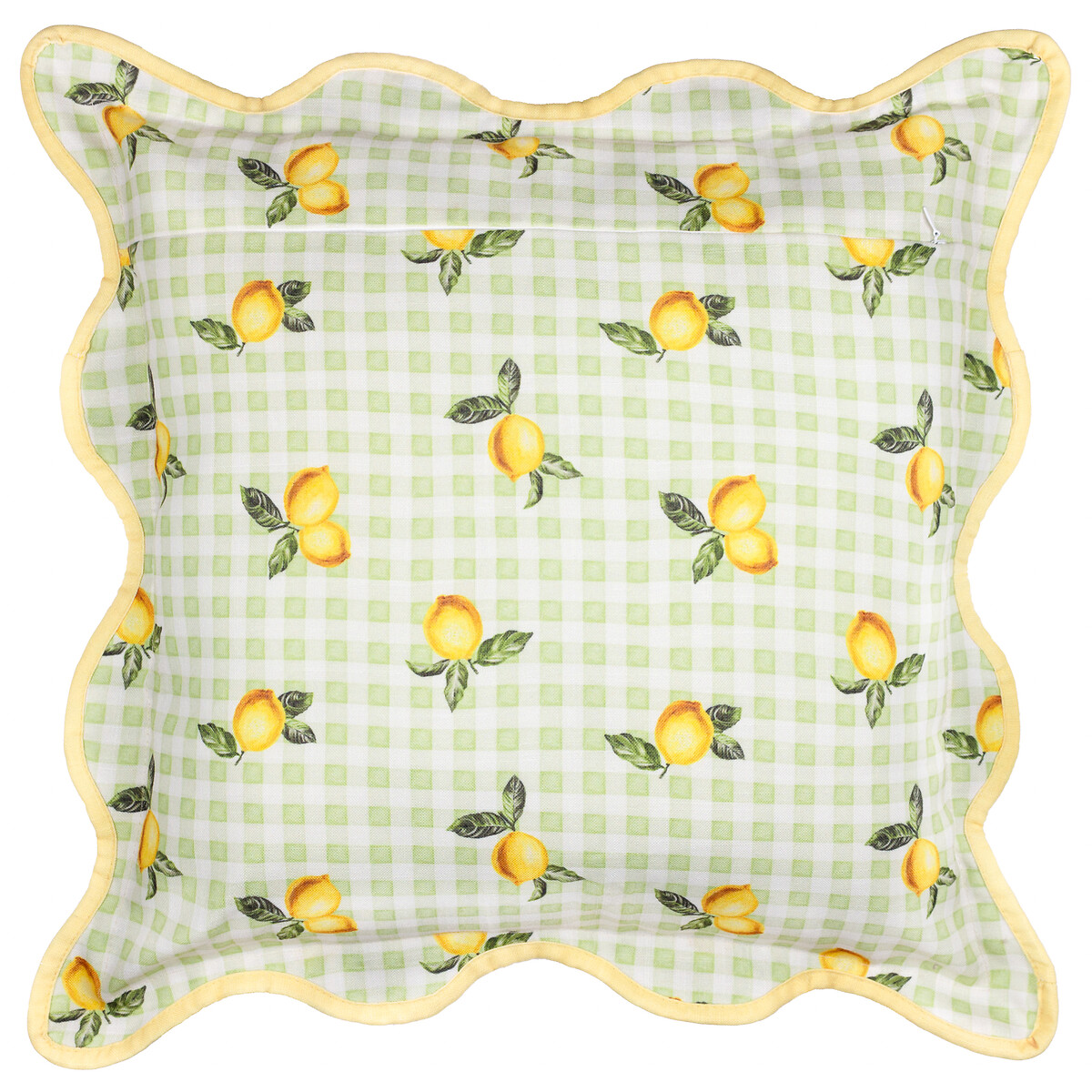 Fruits Lemons Gingham Check Outdoor Cushion sage, FURN.
