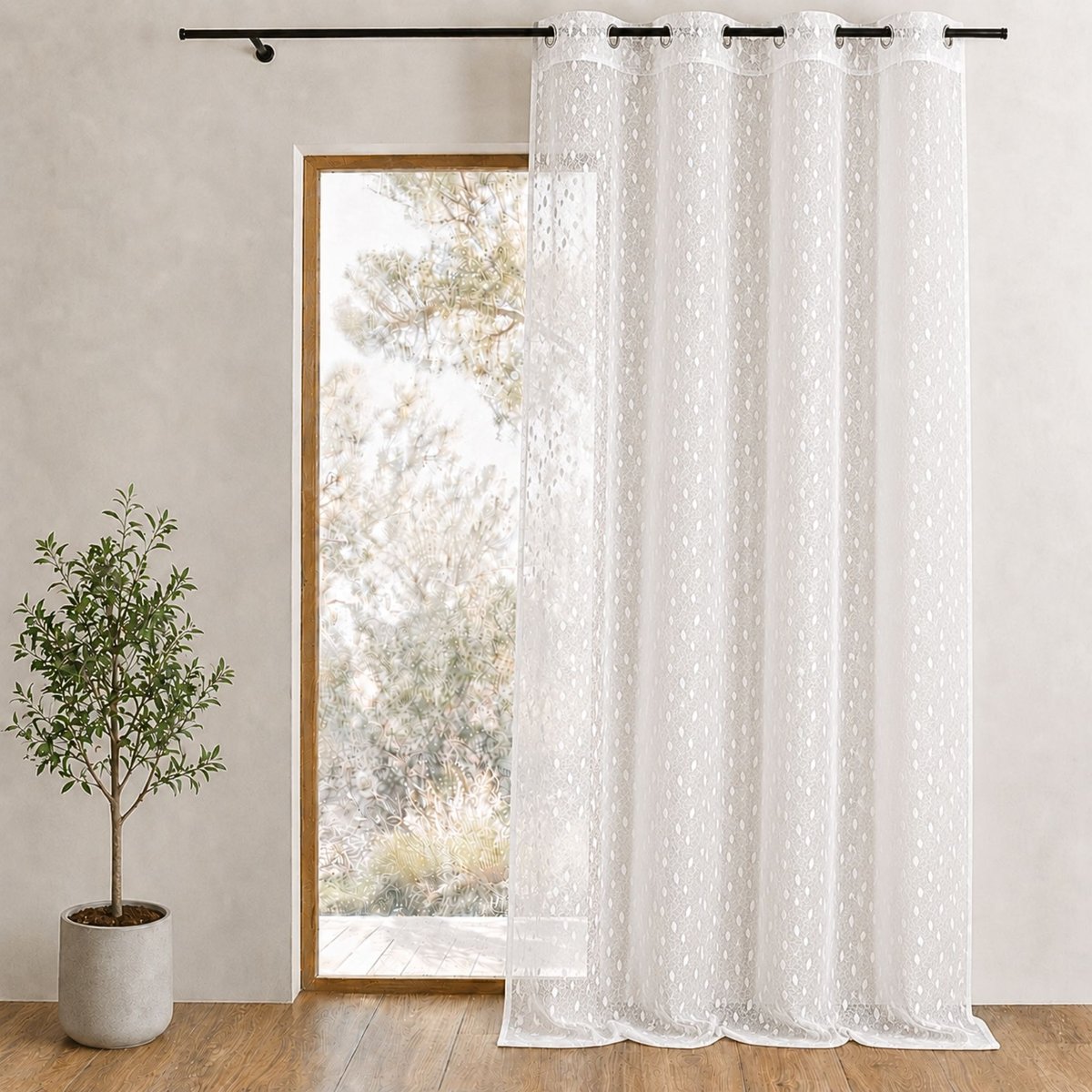 Voilage organza brodé à imprimés fantaisies blanc, HOME MAISON