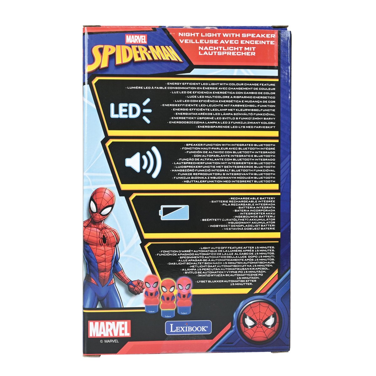 Enceinte Bluetooth veilleuse Spiderman rouge, LEXIBOOK