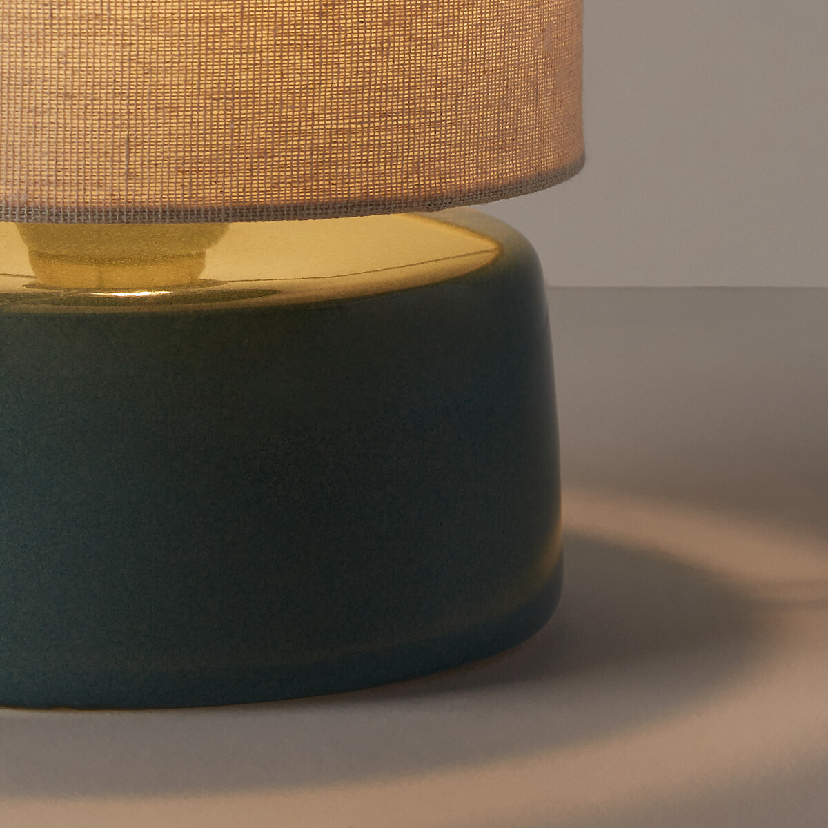 Candeeiro de mesa em cerâmica e em linho, altura 25 cm, Amaga verde-acinzentado, LA REDOUTE INTERIEURS