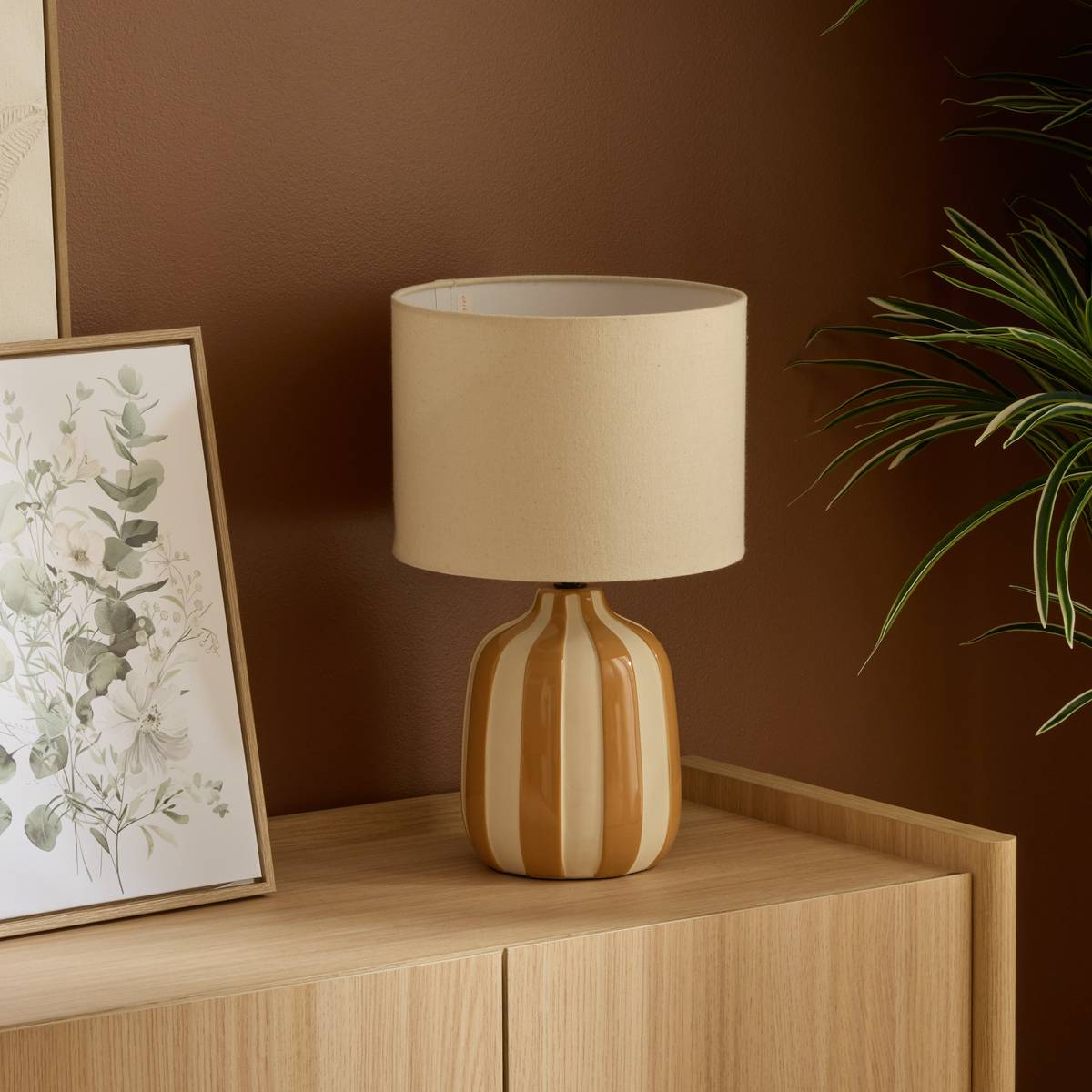 Lampe cylindrique en lin VILMA ocre, ATMOSPHERA