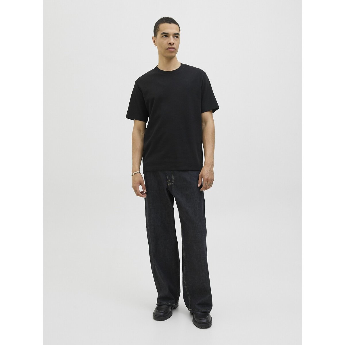 T-shirt manches courtes texturé noir, JACK & JONES