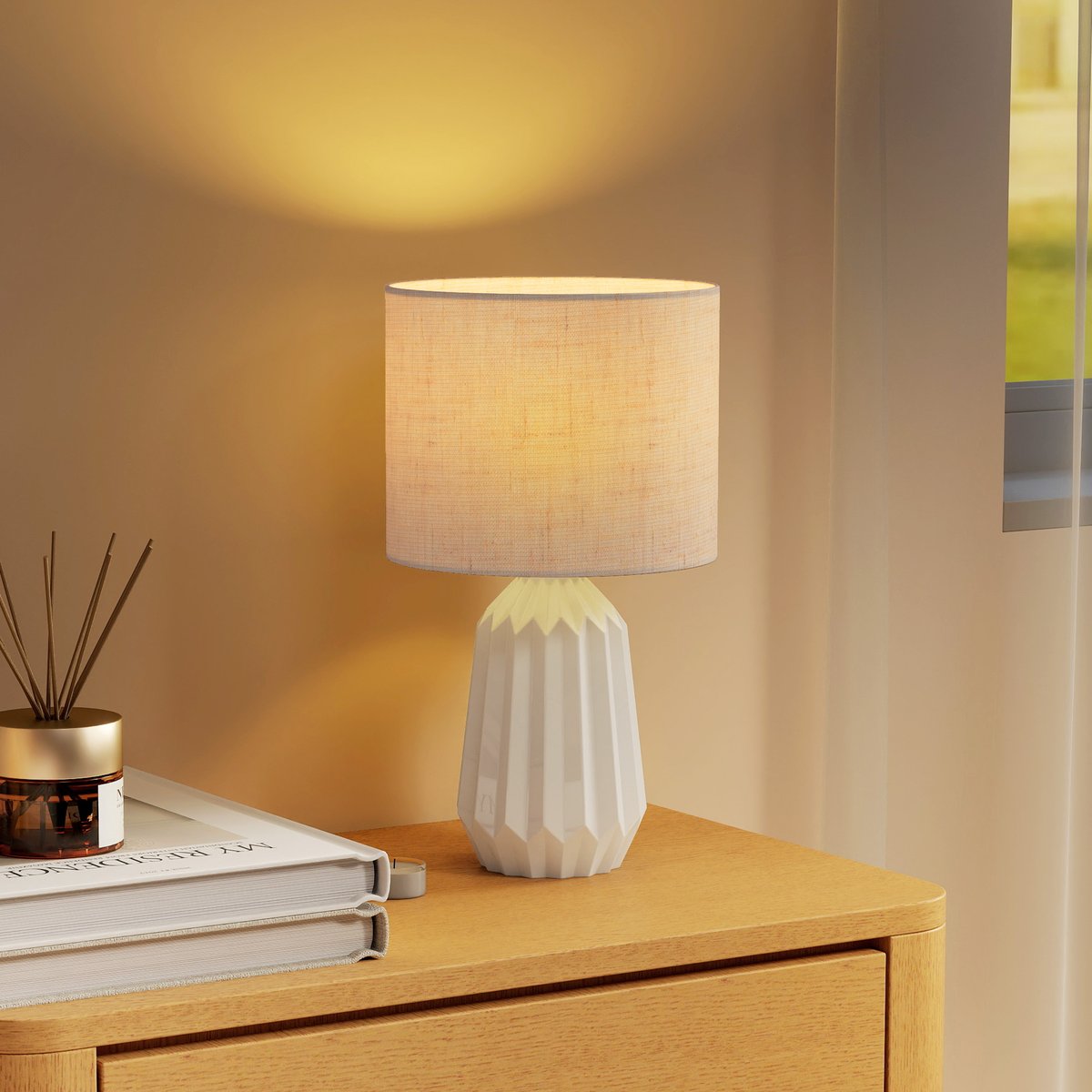 Lampe de table Céramique Blanc et Beige blanc et beige, HOMCOM