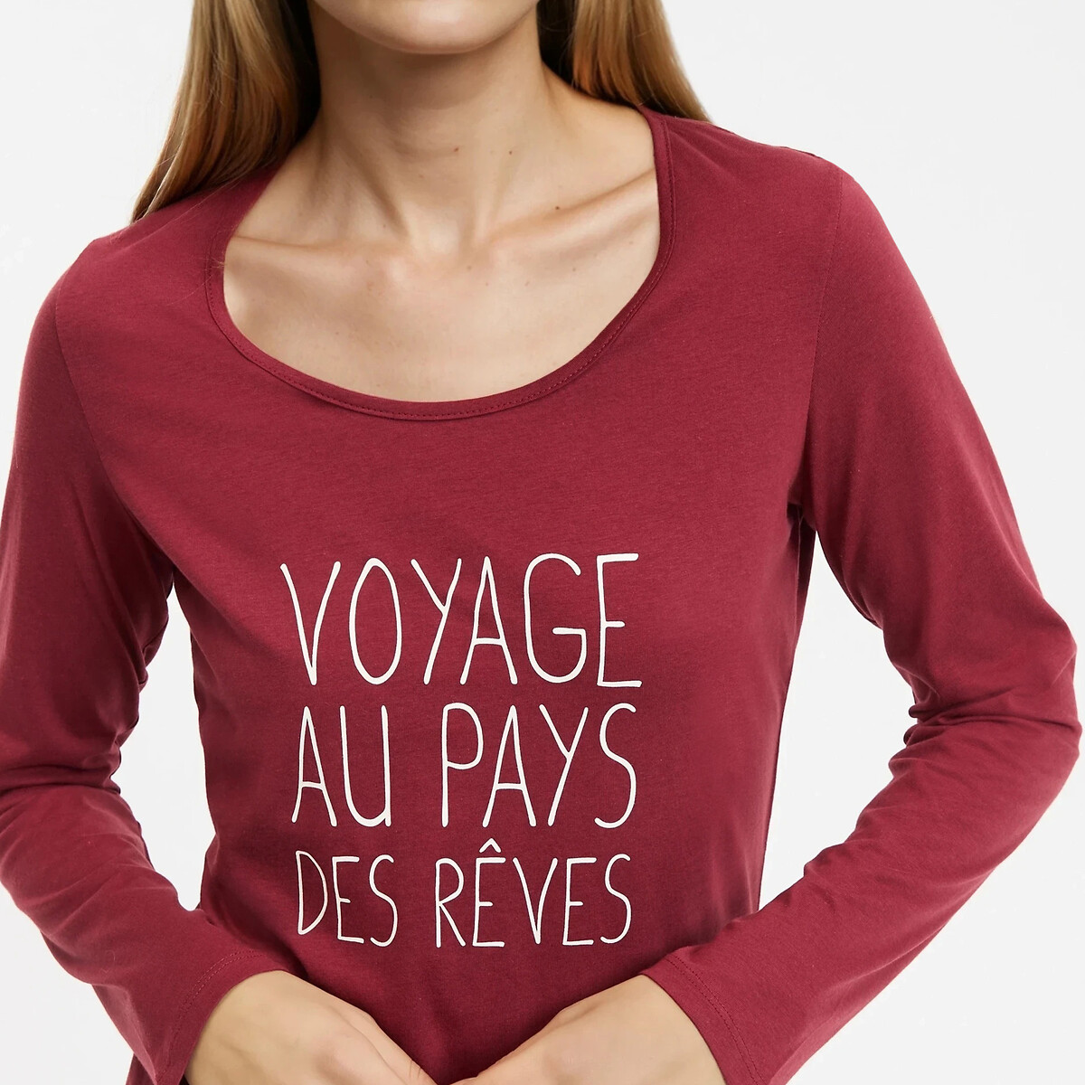 Pigiama a maniche lunghe in jersey di cotone bordeaux , SO'HOME