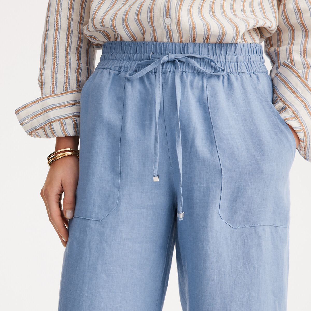 Linen Wide Leg Trousers with Elasticated Waistband grey-blue, ANNE WEYBURN