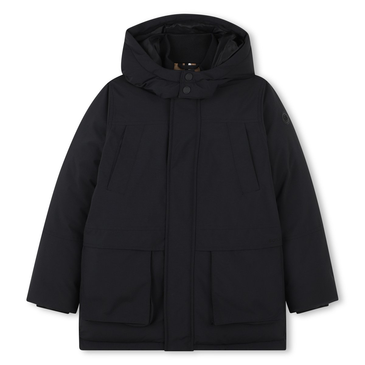 Parka lungo con cappuccio black, BOSS KIDSWEAR