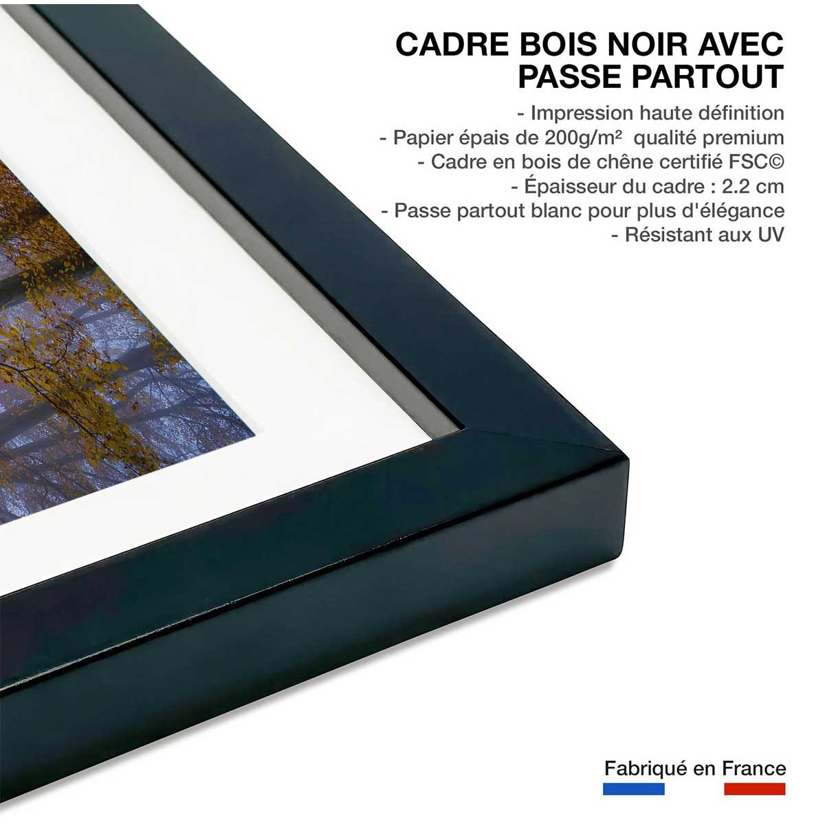 Affiche Chemin d'automne affiche + cadre en bois - noir, HEXOA