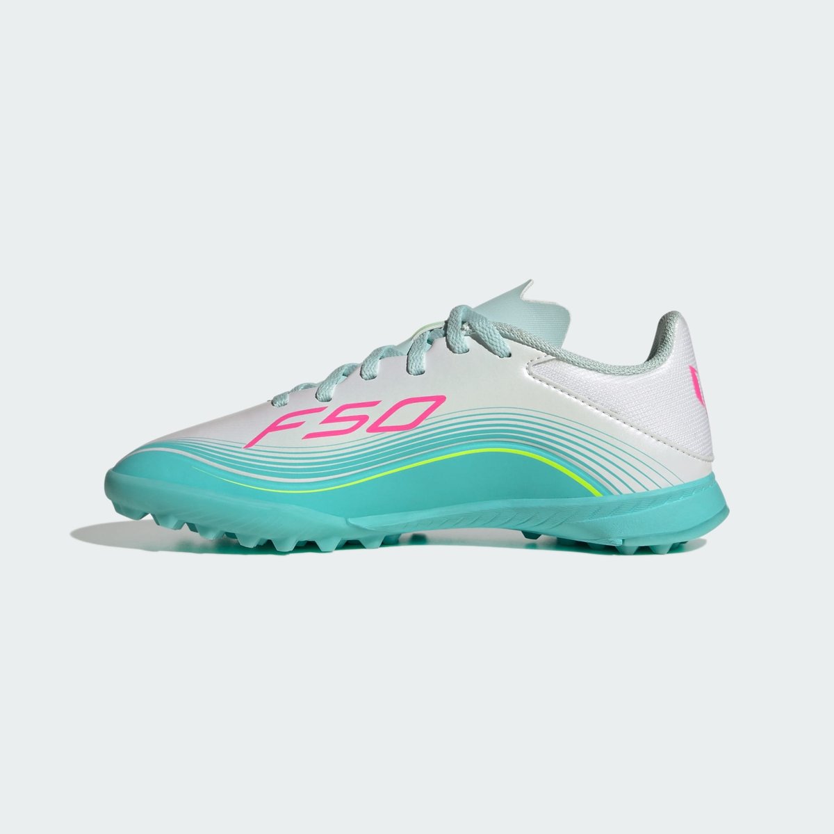 Chaussure De Football Enfants F50 Messi League Turf Chaussure De Football Enfants F50 Messi League Turf cloud white / lucid pink / flash aqua, adidas Performance