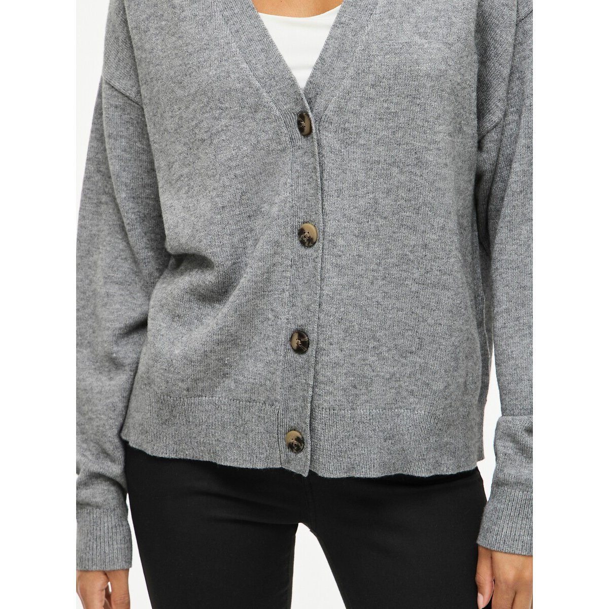Cardigan con bottoni e collo a V grigio, VILA