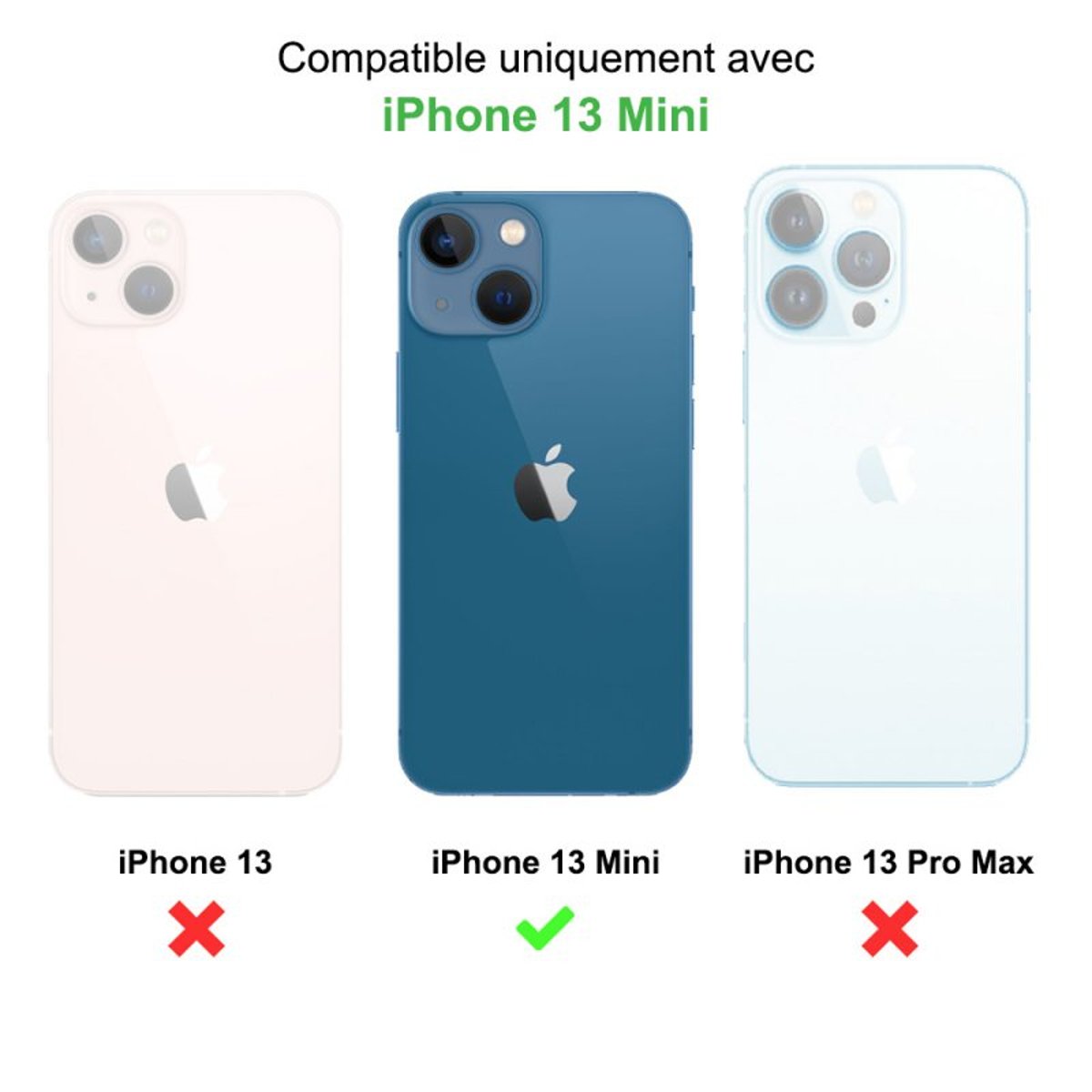 Coque iPhone 13 Mini antichoc + 2 vitres vert, EVETANE