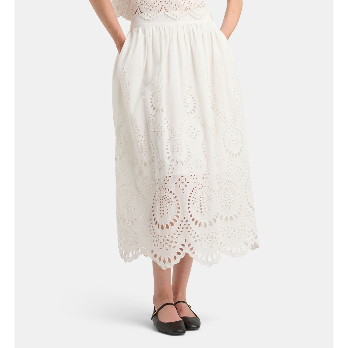 Jupe longue floreal schif broderies coton blanc, GALERIES LAFAYETTE