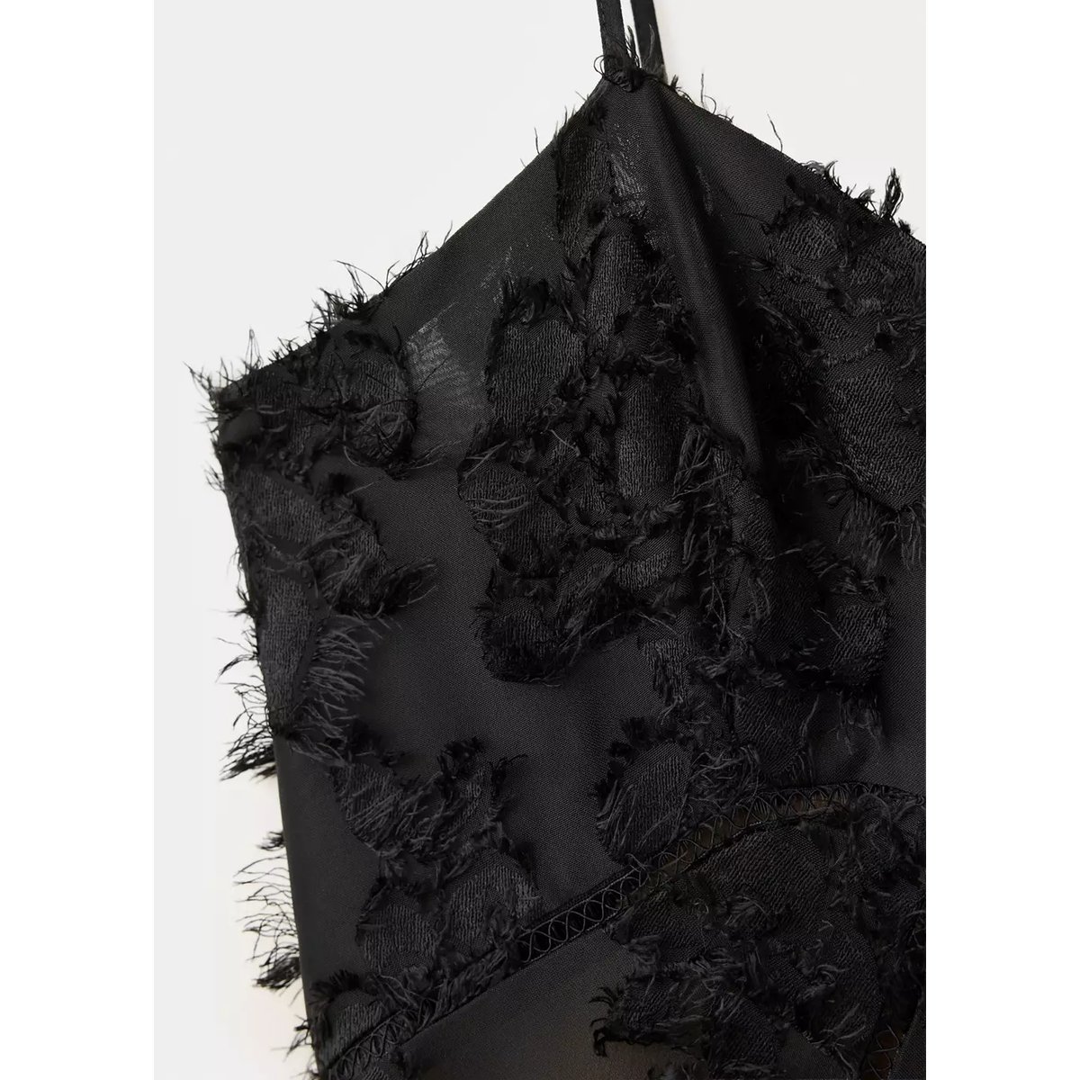 Robe semi-transparente plumes noir, MANGO