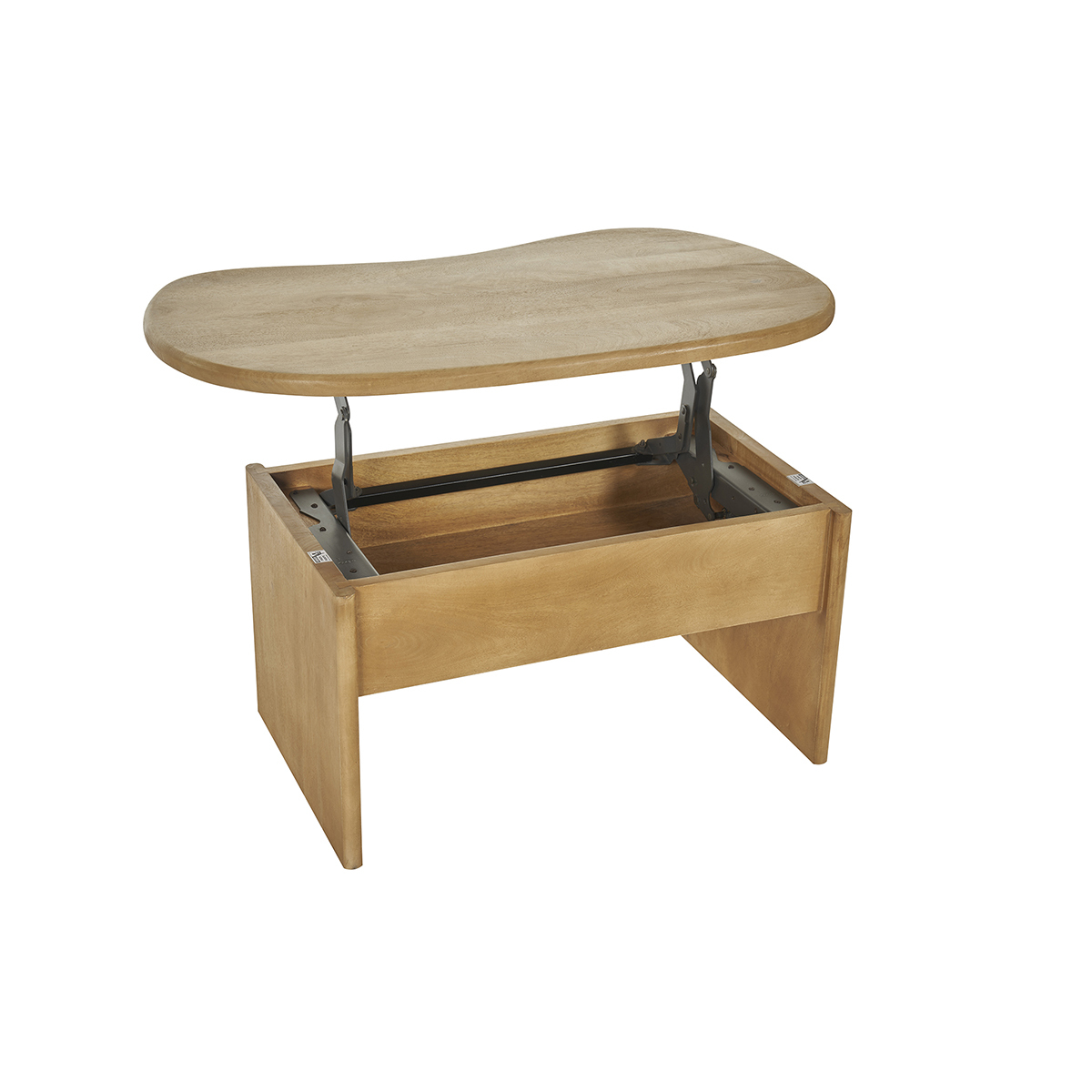 Table basse relevable design haricot avec rangement en bois manguier massif L95 cm KOKOA chêne clair, MILIBOO