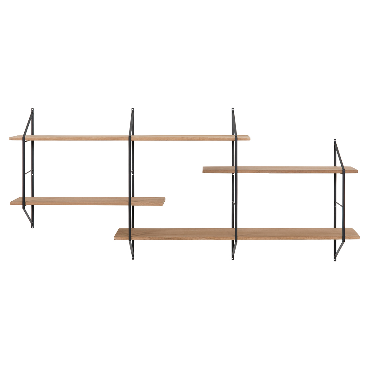 Etagère murale XL modulable en bois clair et métal noir L191 cm BRIDGE bois clair / noir, MILIBOO
