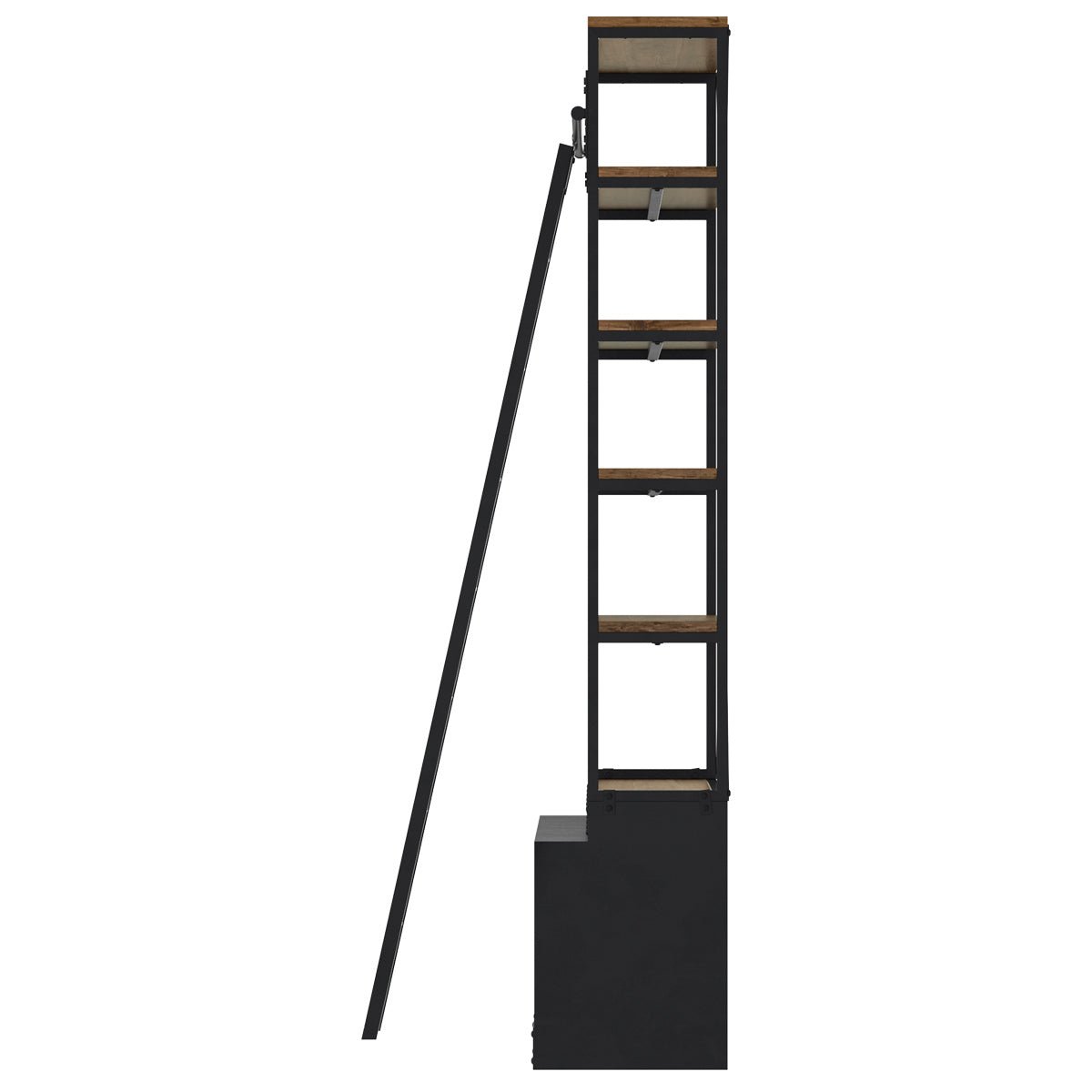 Bibliothèque 160 cm en bois et métal avec échelle, 4 tiroirs - KASI bois foncé et noir, MAISON PAVANE