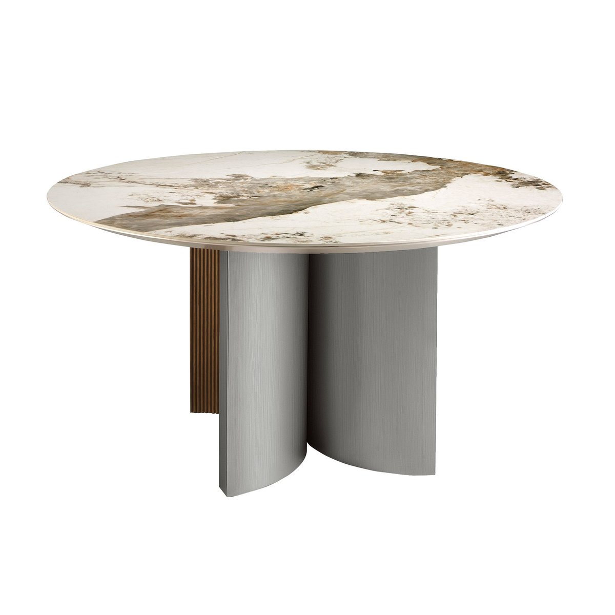 Table de salle à manger ronde en marbre porcelaine, noyer et bois argenté blanc | noyer | argent, ANGEL CERDA
