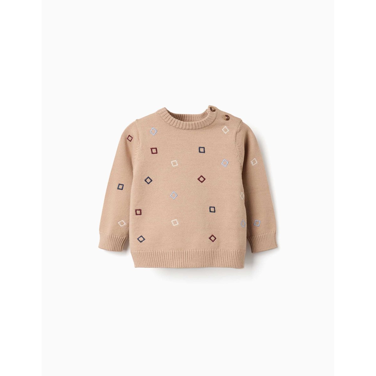 Pull en maille avec carrés brodés beige, ZIPPY