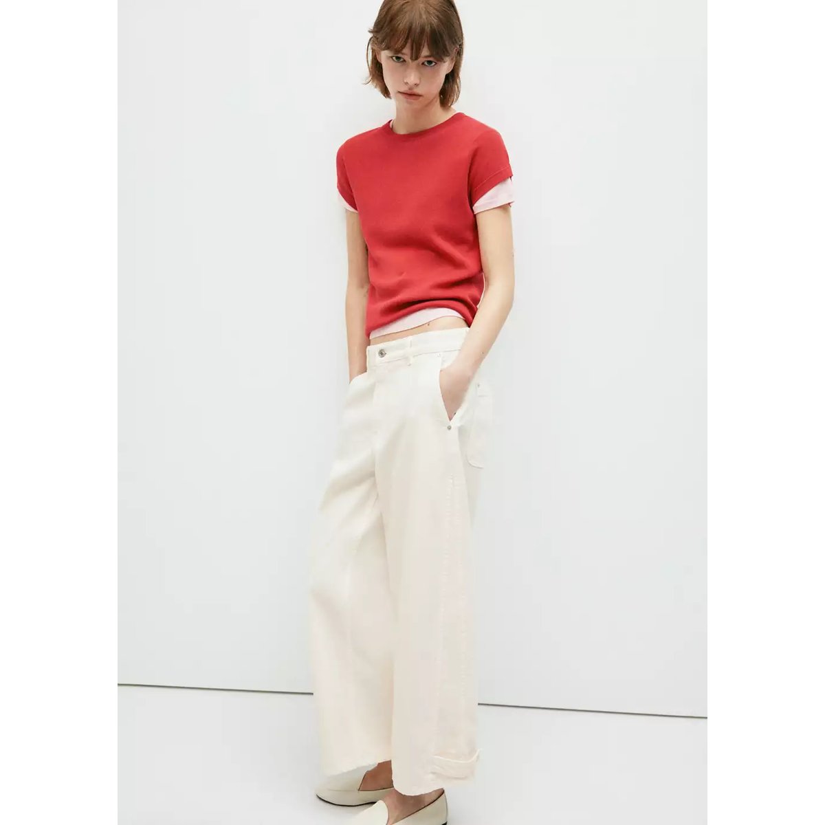 Jean balloon taille régulière écru, MANGO