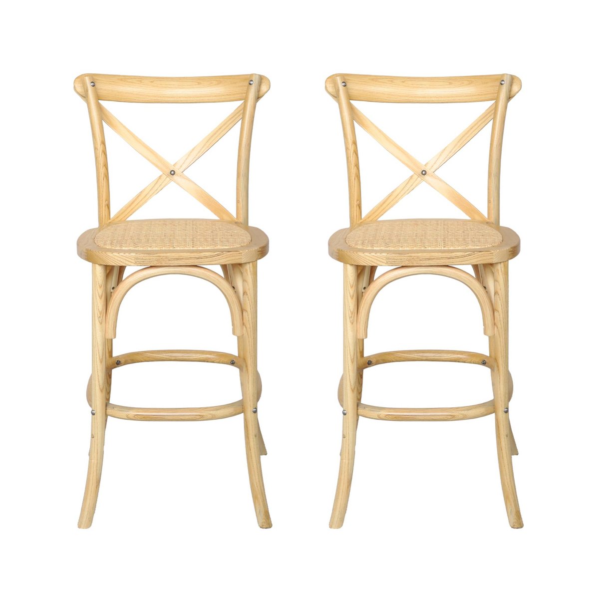 Tabouret de bar bistrot vintage bois 65cm (lot de 2) BELLEVILLE naturel, SWEEEK