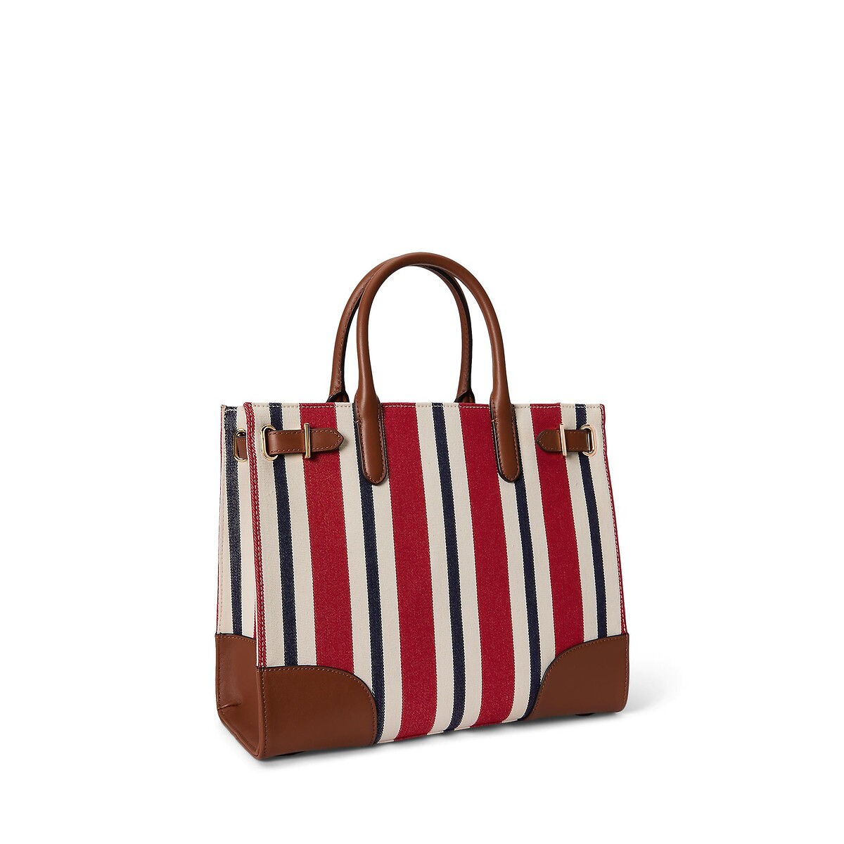 Gestreepte draagtas in canvas, DEVYN rood/camel, LAUREN RALPH LAUREN