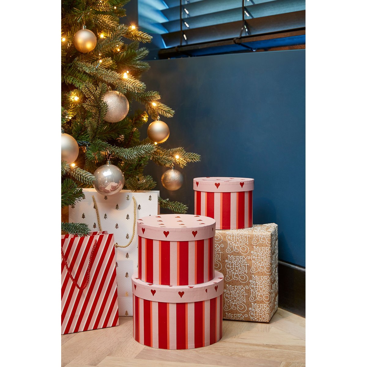 Lot de 3 boîtes de rangement imprimées de cœurs ZOVEY rouge, MICA DECORATIONS