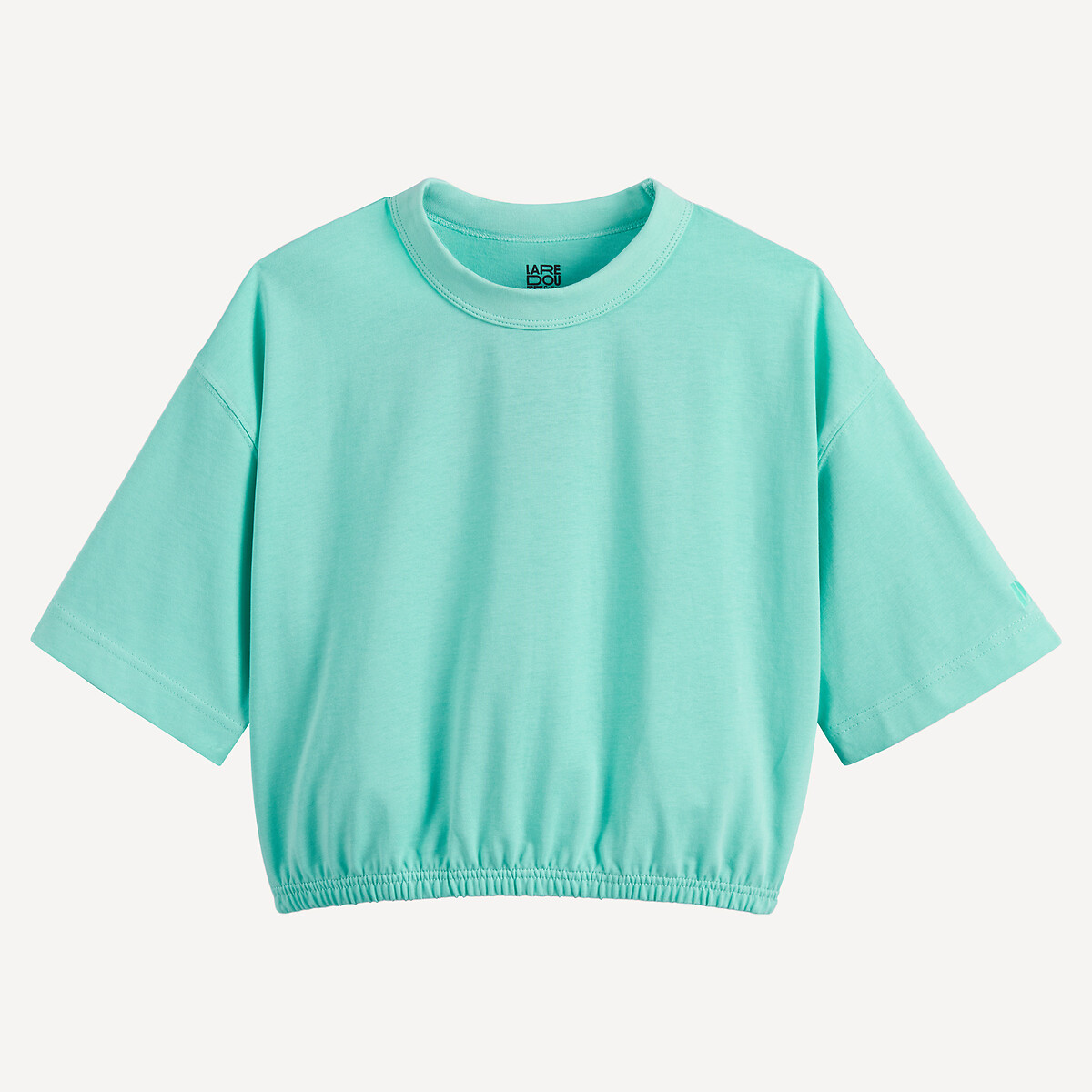 T-shirt com elástico, gola redonda, mangas curtas, em jersey pesado verde, LA REDOUTE COLLECTIONS