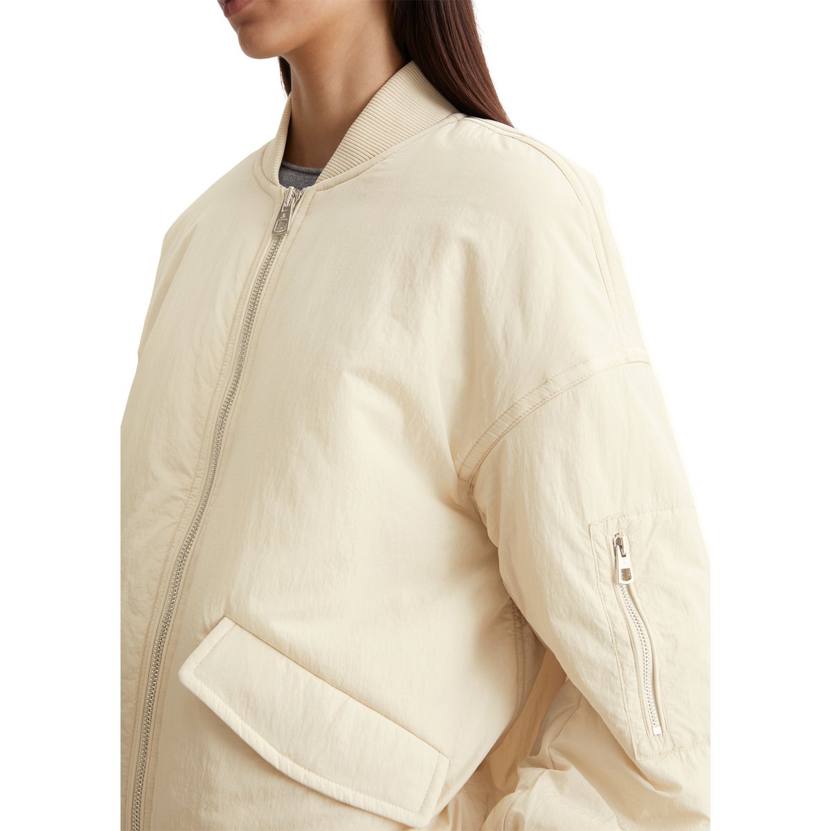 Blouson long relaxed en nylon froissé beige, MARC O'POLO
