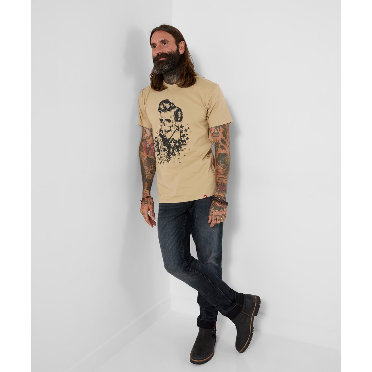 T-Shirt Tête de Mort Chantante beige, JOE BROWNS