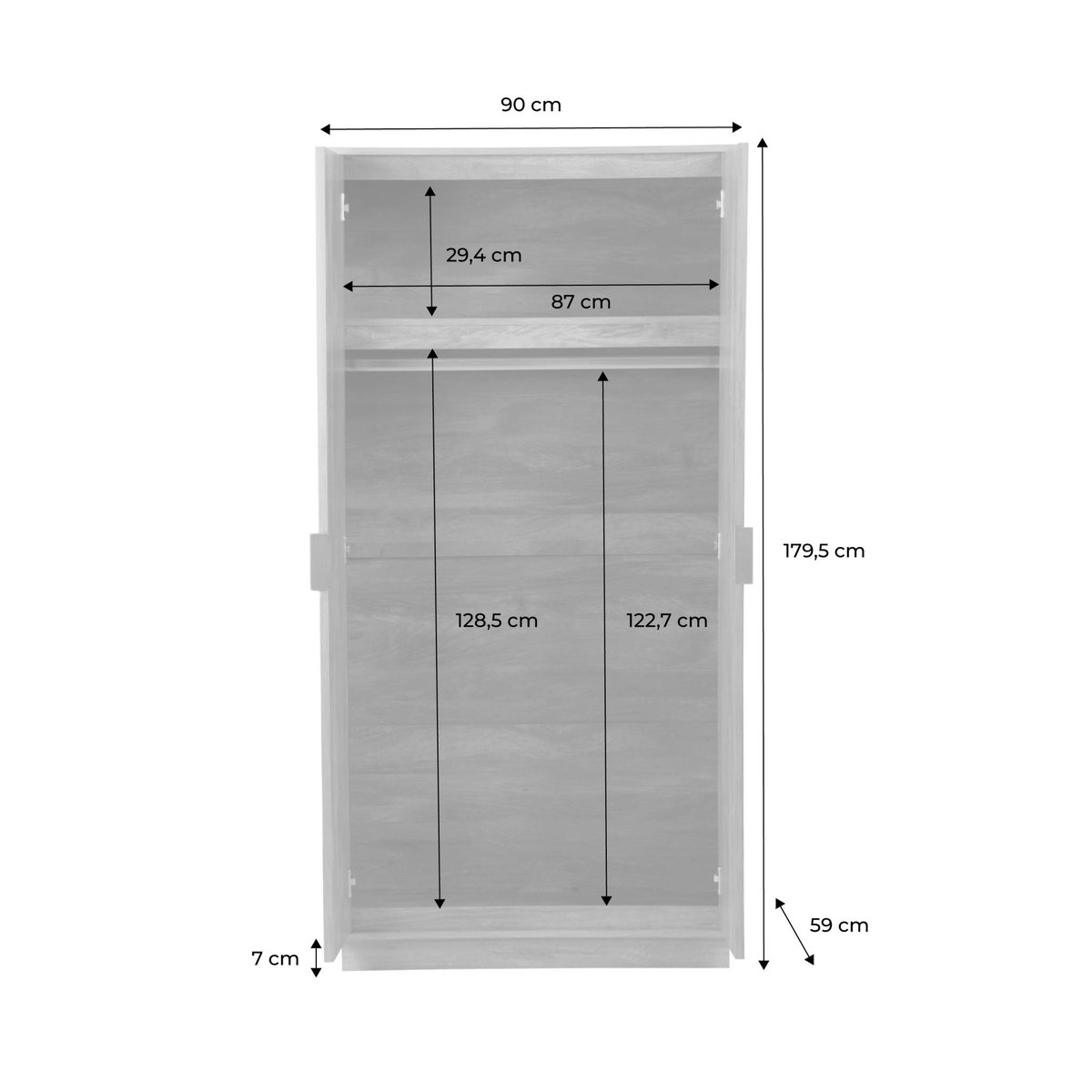 Armoire dressing décor bois de manguier rainuré 2 portes et penderie CELIAN effet manguier, SWEEEK