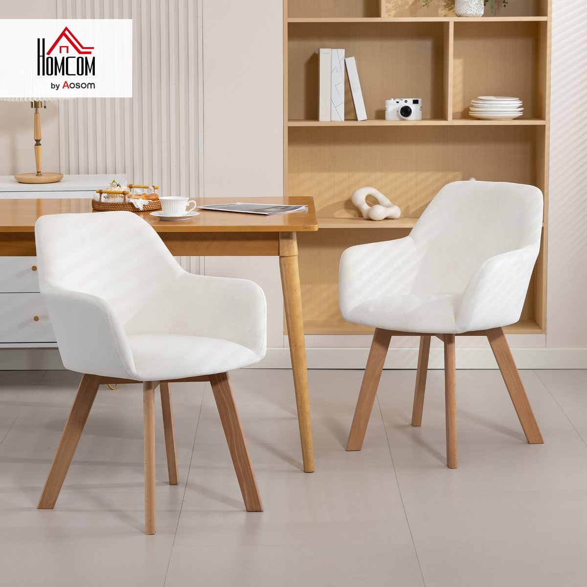 Chaise de salle à manger Tissu polyester crème, HOMCOM