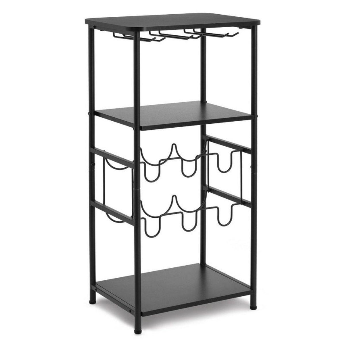 Meuble range-bouteilles et verres à vin métal bois noir, ZELLER PRESENT