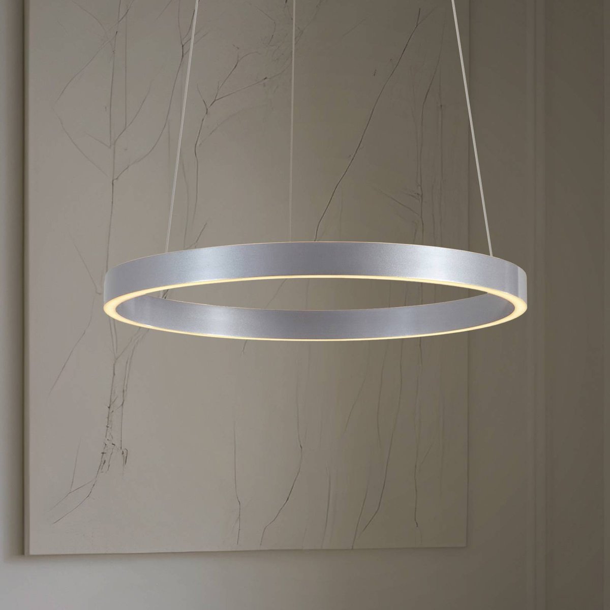 Suspension en métal moderneLED, Yonam couleur aluminium, blanc, LUCANDE