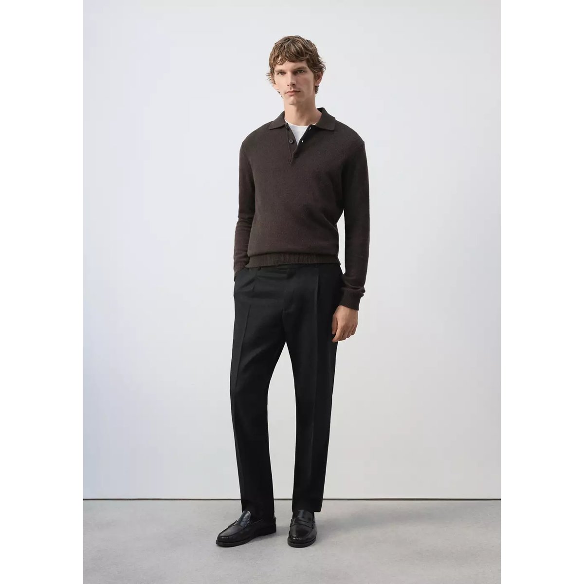 Pantalon en laine mélangée regular fit à pinces noir, MANGO MAN