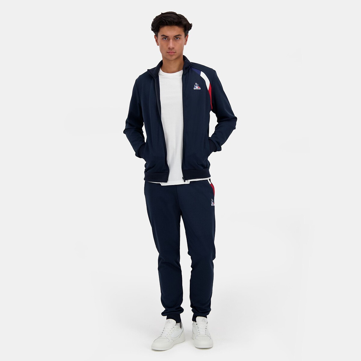 Sweat zippé col montant tricolore bleu marine, LE COQ SPORTIF