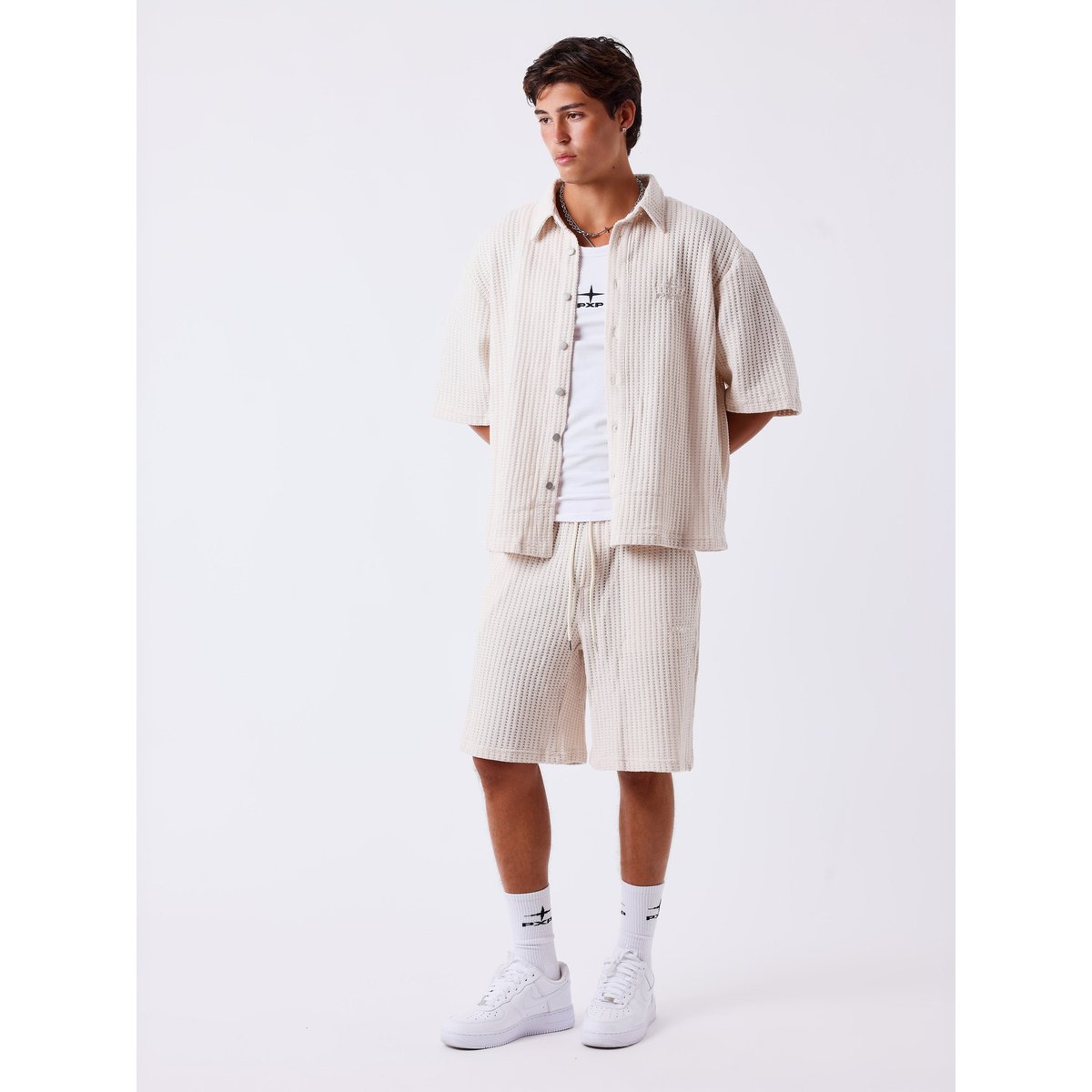 Chemise manches courtes Flower crème camel, PROJECT X