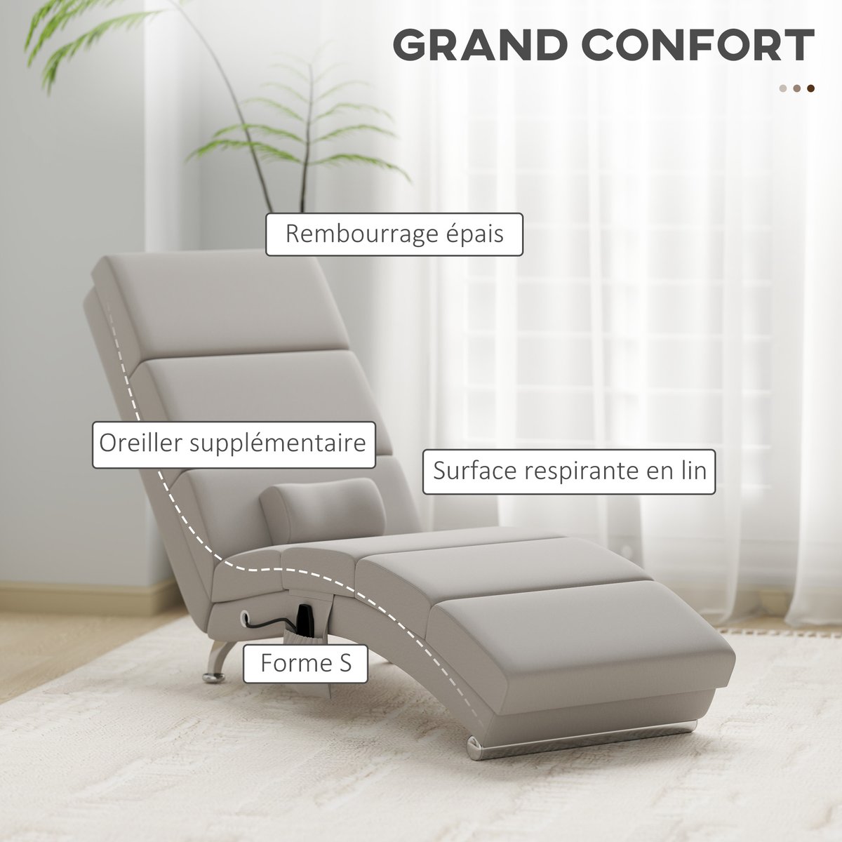 Fauteuil de massage inclinable Tissu effet crème, HOMCOM