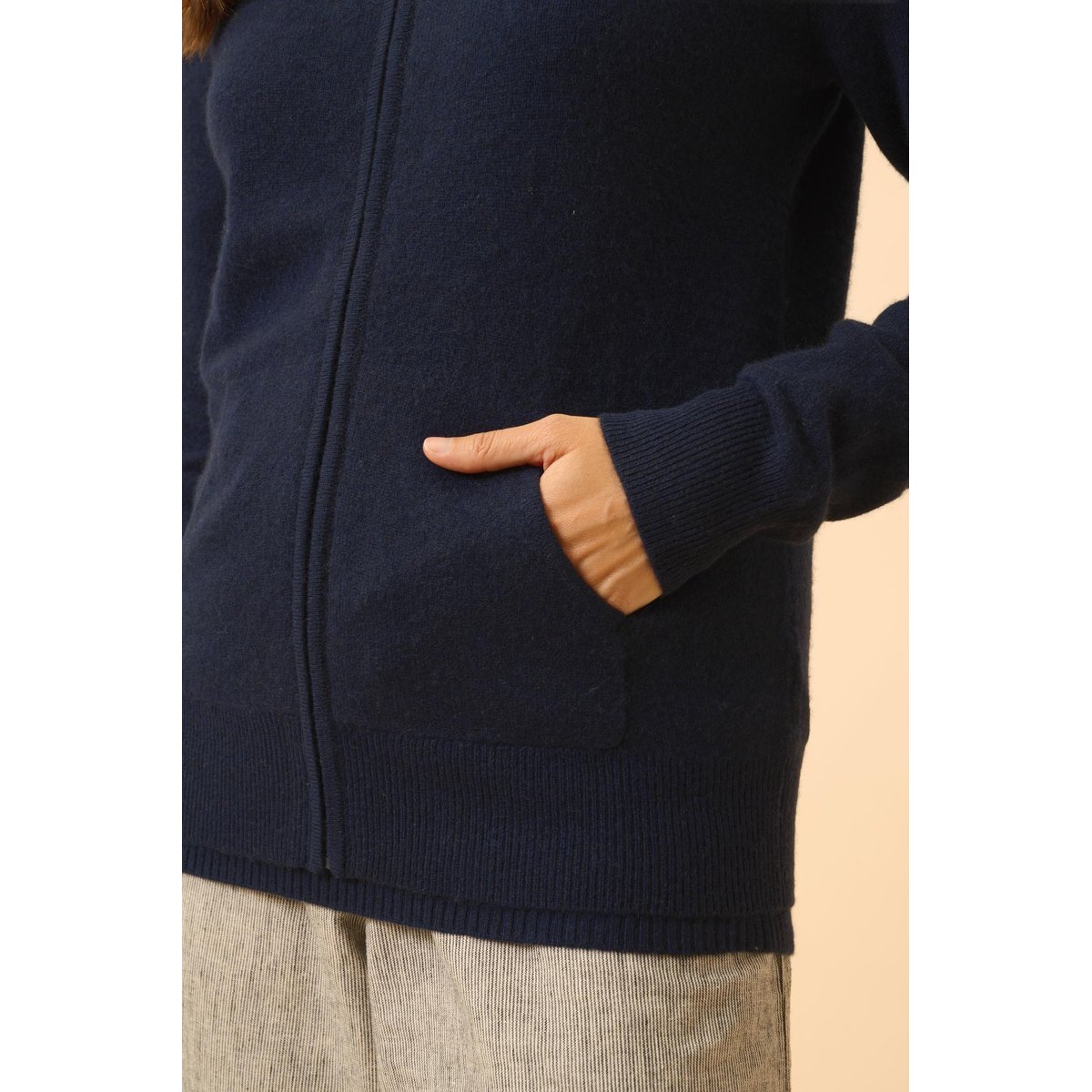 Gilet Zippé Capuche Navy Debbie bleu foncé, JUST CASHMERE