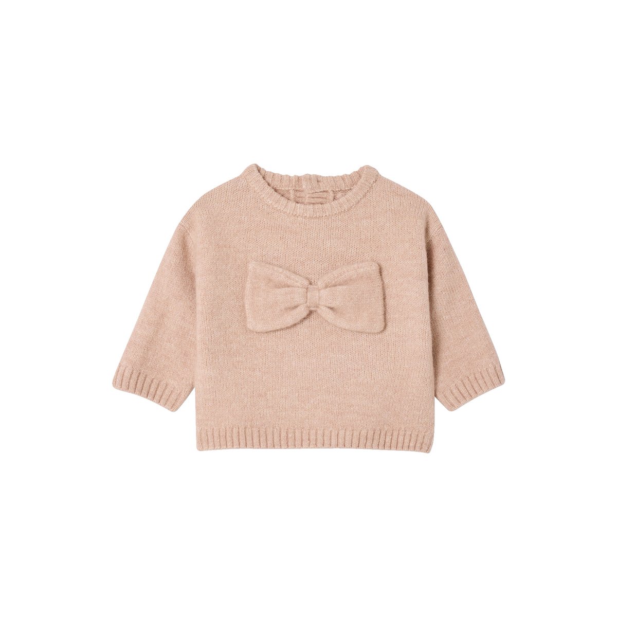 Pull bébé en tricot avec noeud en volume rose poudré, VERTBAUDET