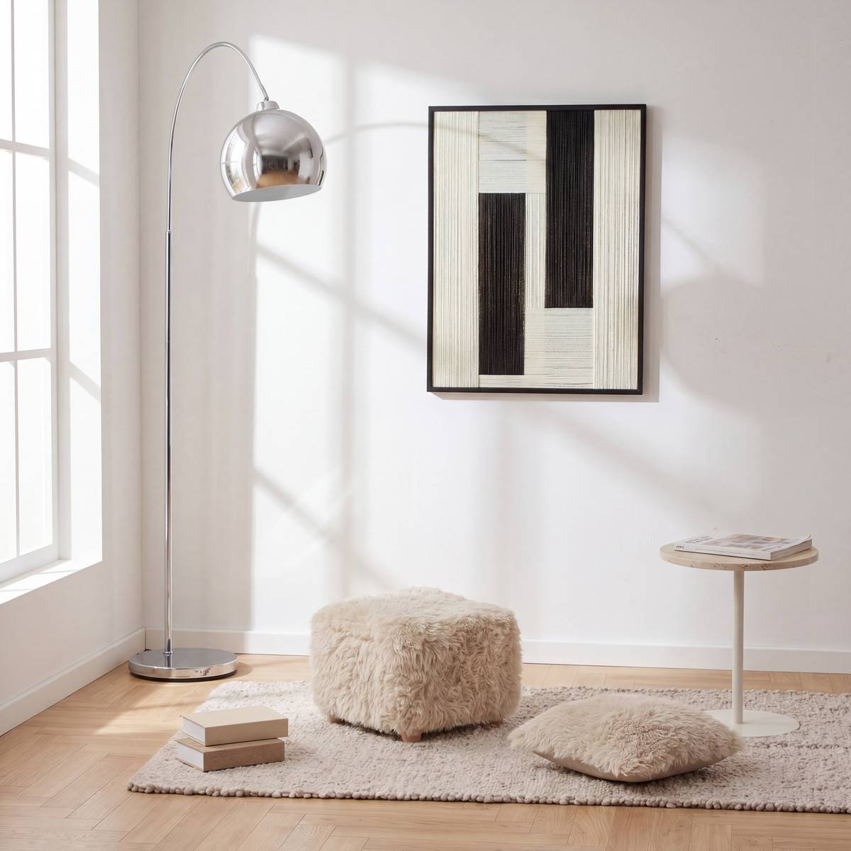 Tabouret d'appoint carré en pin DUVIA crème, ATMOSPHERA