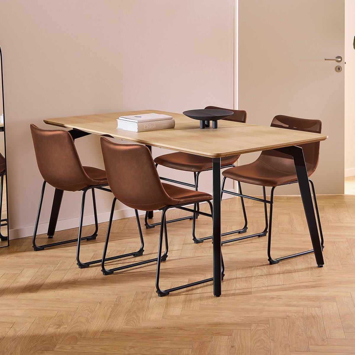 Table à manger 4 personnes en bois et métal- LUNKA bois clair, DRAWER