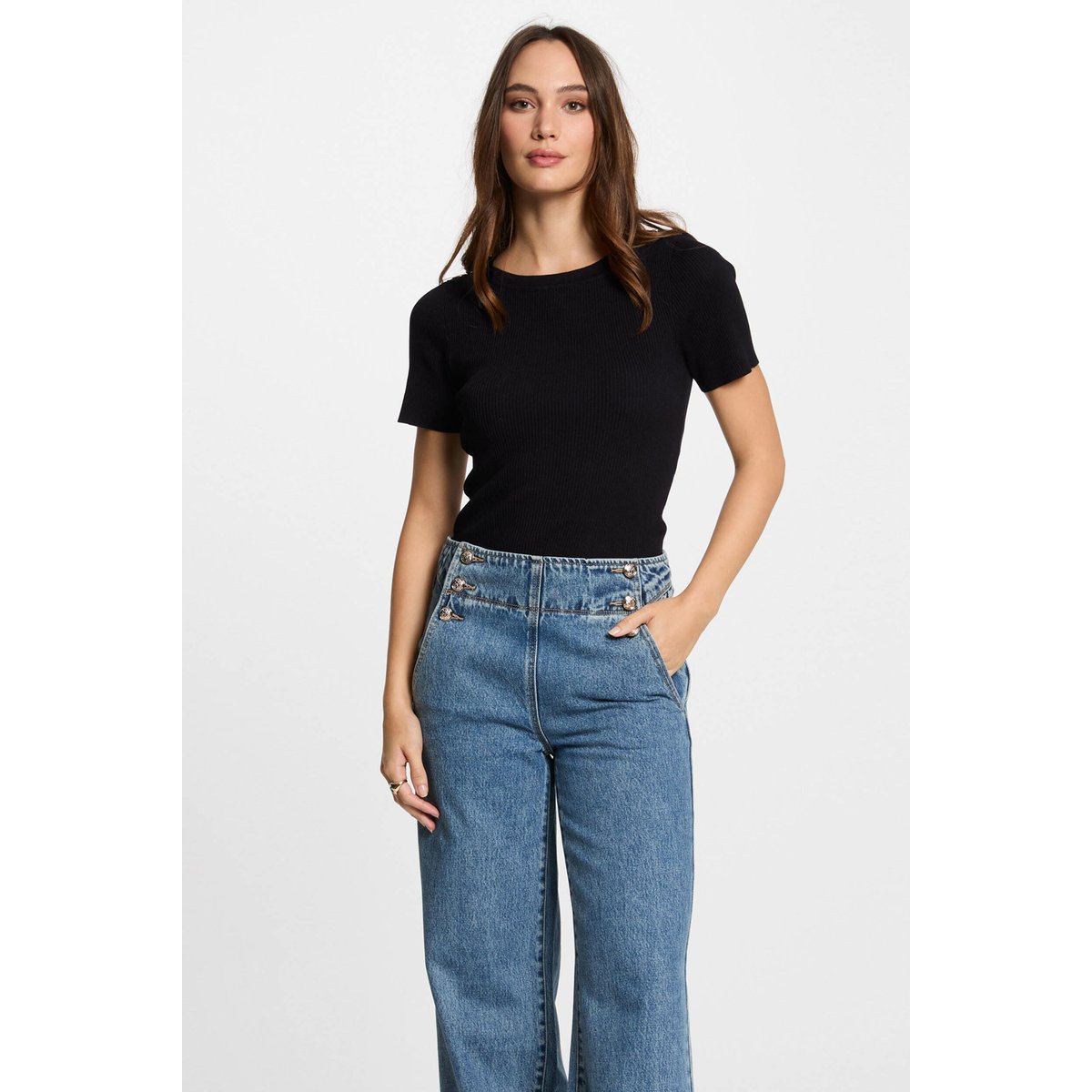 Pull col bateau et boutons bleu marine, MORGAN