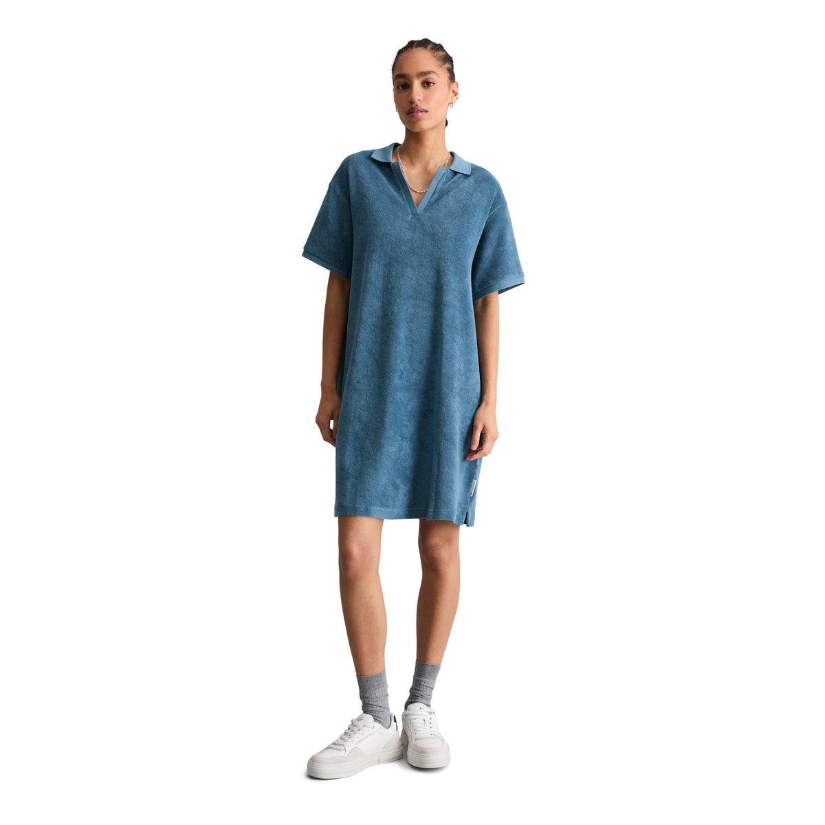 DfC Robe polo en éponge regular en coton organique bleu moyen, MARC O’POLO DENIM