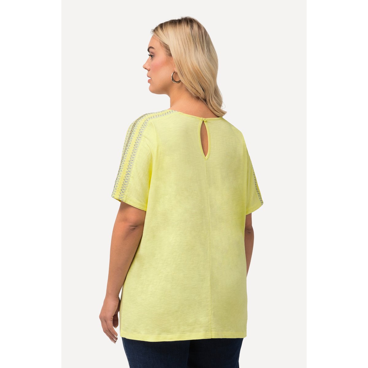 T-shirt avec broderies et épaules smockées jaune citron, ULLA POPKEN