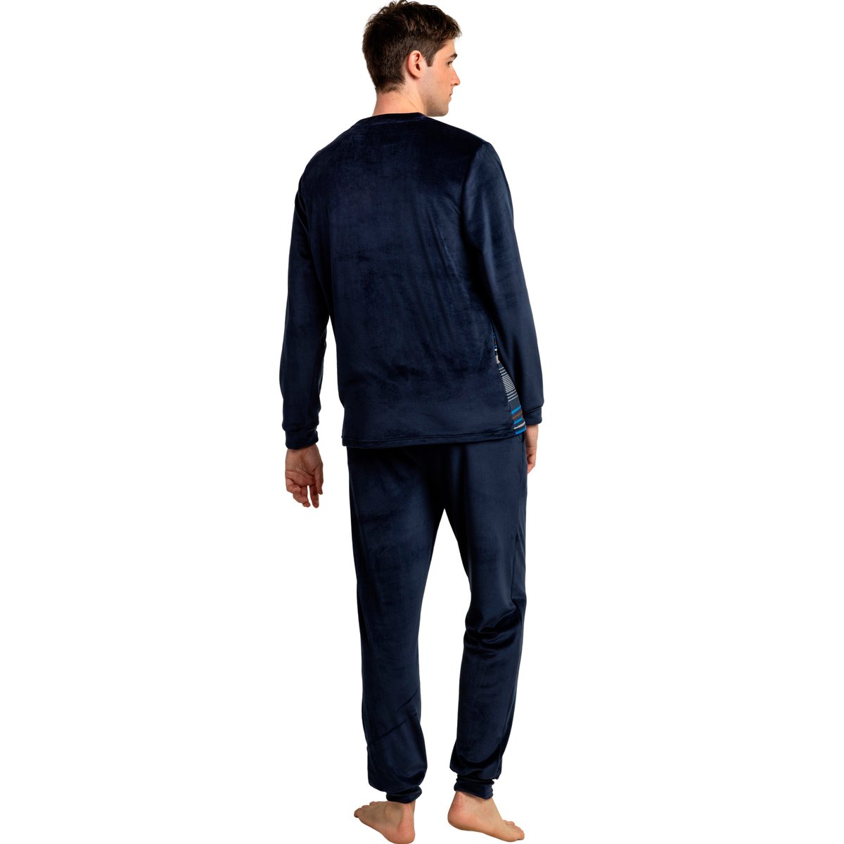 Pyjama velours pantalon top manches longues Glazure bleu marine, ADMAS