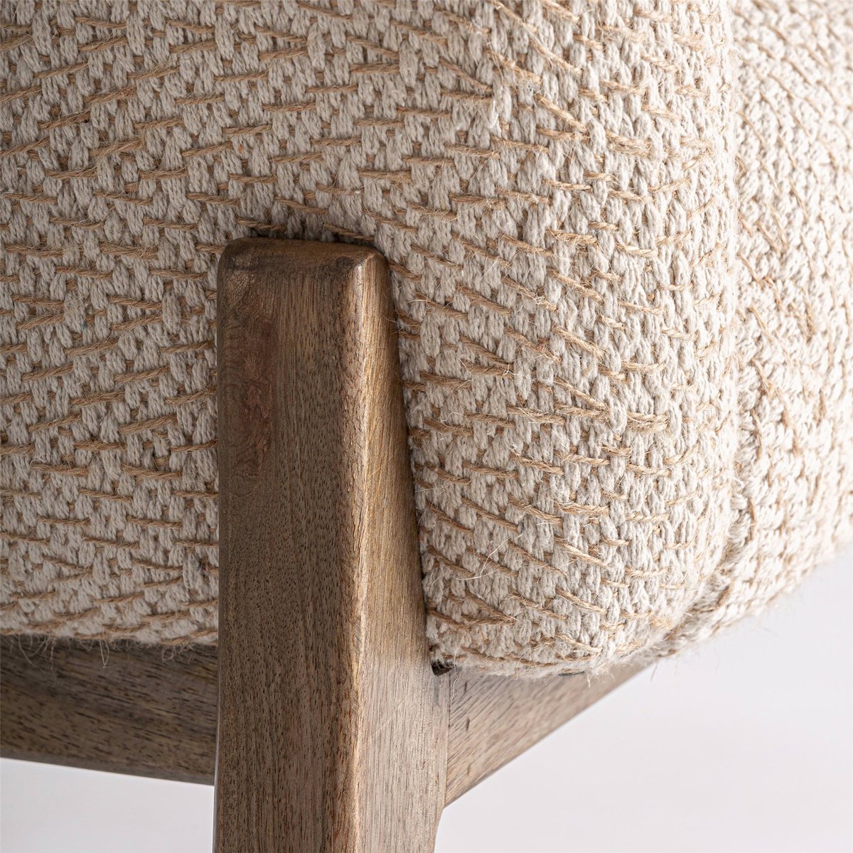 Fauteuil de salon en jute style contemporain blanc cassé naturel et bois clair, RECOLLECTION