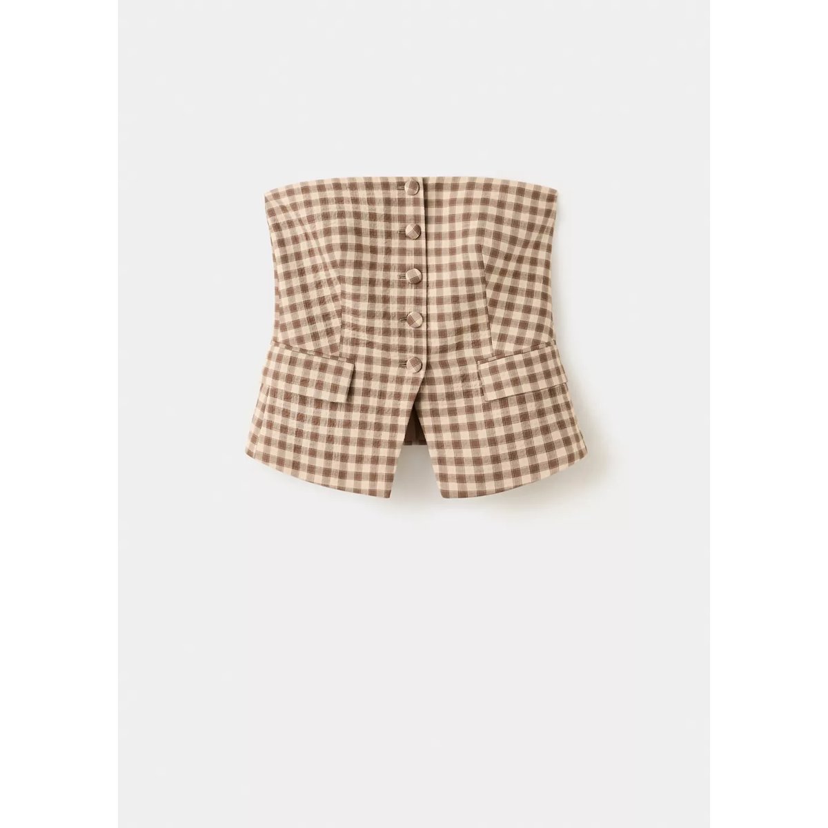 Top bustier à carreaux vichy marron, MANGO