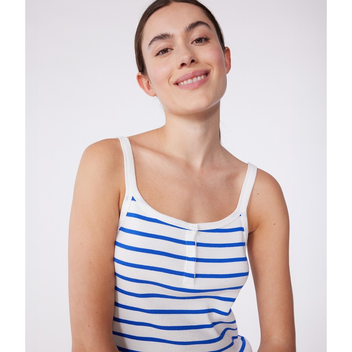 Pyjashort en coton à bretelles rayé bleu/blanc, PETIT BATEAU